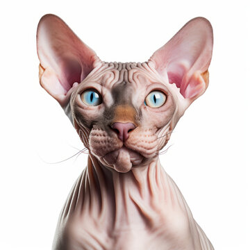 Smiling Sphynx Cat with White Background - Isolated Portrait Image