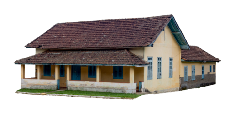 Old colonial style country house in the tropical climate of Rio de Janeiro in Brazil. isolated on white background