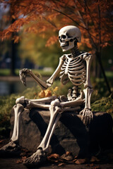 Skeleton sitting on the park bench too long