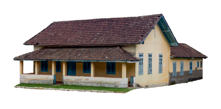 Old colonial style country house in the tropical climate of Rio de Janeiro in Brazil. isolated on white background