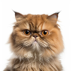 Confused Persian Cat with Tilted Head on White Background