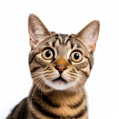 Fototapeta premium Confused Pixiebob Cat with Tilted Head on White Background