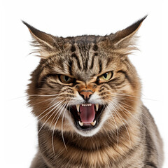 Obraz premium Angry Pixiebob Cat Hissing Aggressively on White Background