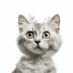 Fototapeta premium Confused Pixiebob Cat with Tilted Head on White Background