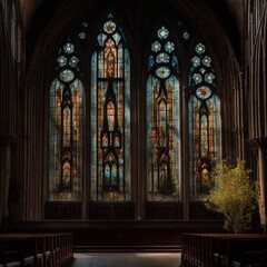 Fototapeta na wymiar Vidriera de catedral (interior)