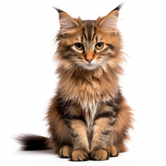 Obraz premium Isolated Kurilian Bobtail Cat with Visibly Sad Expression on White Background