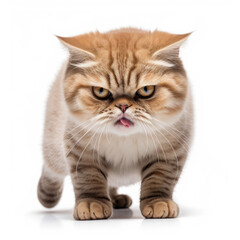 Angry Munchkin Cat Hissing Aggressively on White Background