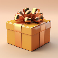 3d gift box with a ribbon, in yellow, orange and  gold color.