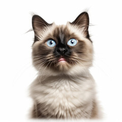 Smiling Birman Cat with White Background - Isolated Portrait Image