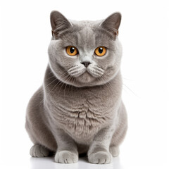 Isolated British Shorthair Cat with Visibly Sad Expression on White Background