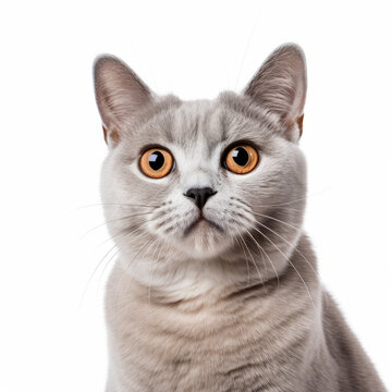 Confused Burmilla Cat With Tilted Head On White Background