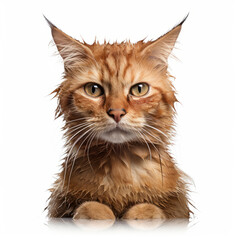 Obraz premium Visibly Sad Cymric Cat with Ears Down on White Background - Isolated Image