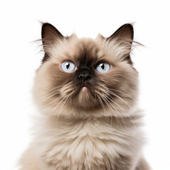 Fototapeta premium Confused Himalayan Cat with Tilted Head on White Background