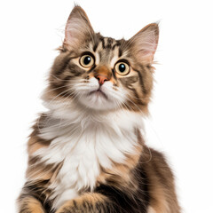 Confused American Curl Cat with Tilted Head on White Background