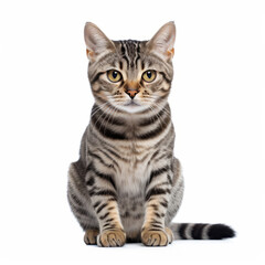 Isolated American Shorthair Cat with Visibly Sad Expression on White Background