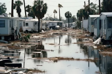 Deurstickers Verenigde Staten The residential area in Florida was left with severely damaged mobile homes as a result of Hurricane Ian. The aftermath of this natural disaster had significant repercussions.