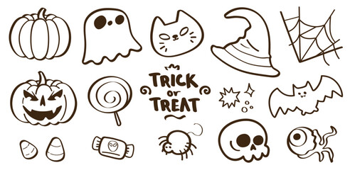 Set de ilustraciones dibujadas a mano para Halloween. Vector 