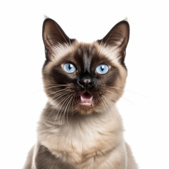 Smiling Balinese Cat with White Background - Isolated Portrait Image
