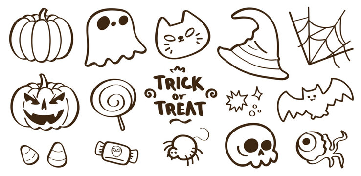 Set de ilustraciones dibujadas a mano para Halloween. Vector 