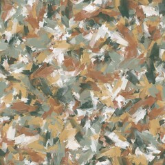 Chaotic brush strokes pattern. Oil paintings texture. Green, brown, yellow and white colors. Seamless background.
