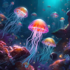 Fototapeta na wymiar Colorful jellyfish