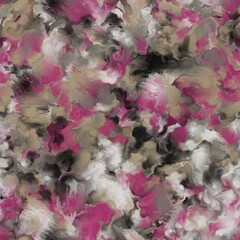 Magenta, brown, black and white colored abstract blurred brush strokes. Seamless pattern