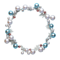 Fototapeta premium Minimalistic Christmas greeting card with scattered silver and blue baubles on a transparent background providing space for wishes