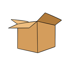 A hand-drawn cartoon empty cardboard box on a white background.