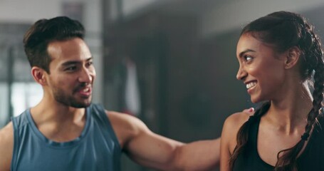 Boxer, high five or happy woman at gym with coach in exercise or workout for fitness or support. Teamwork, success or healthy sports athlete training with personal trainer for boxing progress or goal