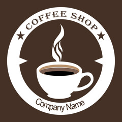 Coffee shop company logo emblem with illustration of cup or cup with handle.