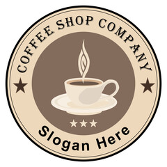 Coffee shop company logo emblem with illustration of cup or cup with handle.