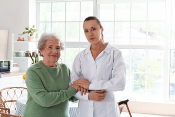 Obraz premium Senior woman with female doctor in kitchen