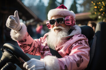 happy santa claus in pink costume