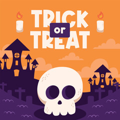 flat halloween skull background banner social media template