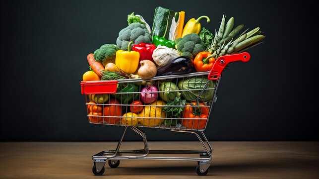 shopping cart full of vegetables
