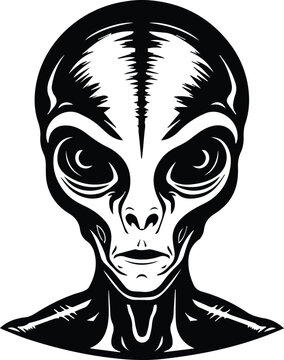 Alien Mug Shot Logo Monochrome Design Style