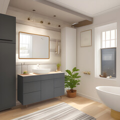 Fototapeta na wymiar Bathroom design interior in loft style. Stylish and calm. bathroom interior design project. generative AI