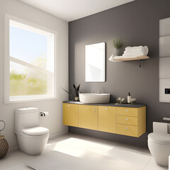 Bathroom design interior in minimalismstyle. Stylish and calm. bathroom interior design project. generative AI