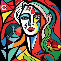 Geometric face, Picasso style portrait painting, Vector design and illustration