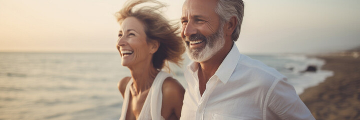 Middle-aged man and woman enjoying themselves on the beach, close-up - 633165963