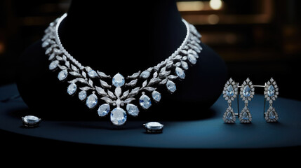A Duchess wearing a jewelry set of diamond earrings necklace and bracelet. - obrazy, fototapety, plakaty