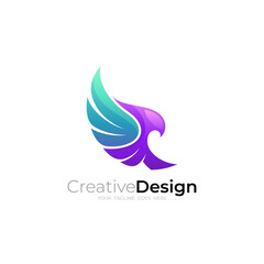 Symbol eagle logo and 3d colorful design template, wing logos