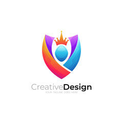 Shield logo and crown design combination, king icon