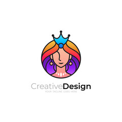 Queen logo design colorful, beautiful woman icon