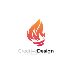 Torch logo with burning fire, red color design, sport
