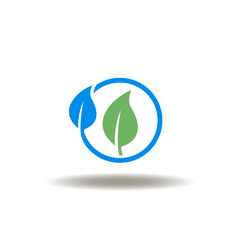Vector illustration of green leaf in a round frame. Icon of net zero. Symbol of ecology.