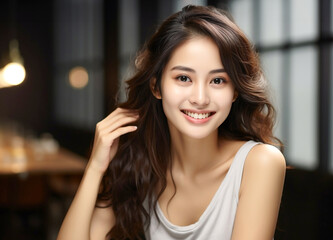 Young and beautiful asian model with long hair. Asian model for commercial use for women product.