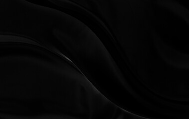 Black gray satin dark fabric texture luxurious shiny that is abstract silk cloth background with patterns soft waves blur beautiful.