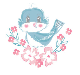 Cute bird in flowers that can be used for baby room decor.