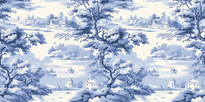 Toile de jouy seamless pattern. Infinite tile concept repeating texture background.